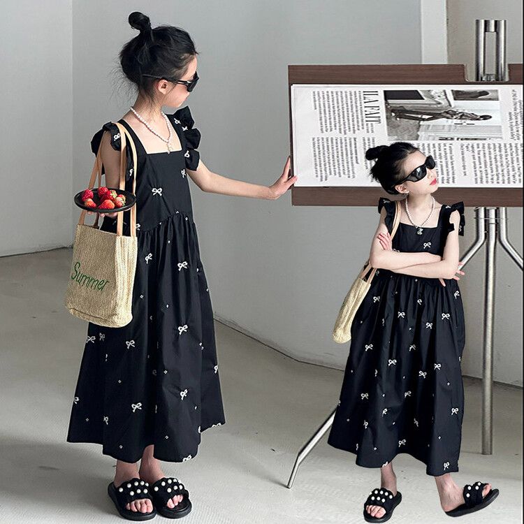 Fashion Girls' Long Dress Sleeveless Dress with Bowknot Details Perfect for Summer Comfortable