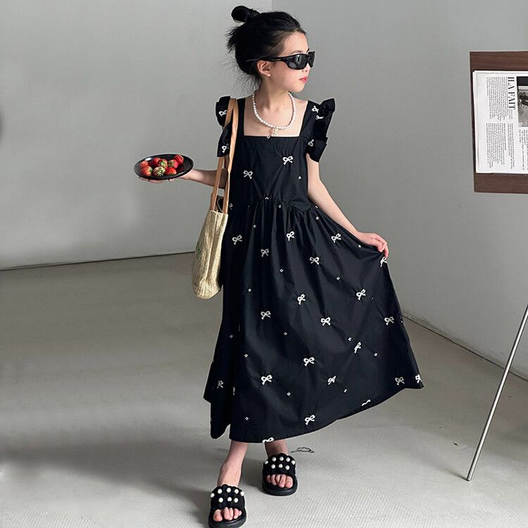 Fashion Girls' Long Dress Sleeveless Dress with Bowknot Details Perfect for Summer Comfortable