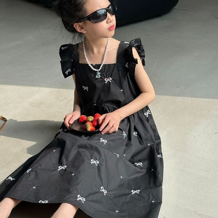 Fashion Girls' Long Dress Sleeveless Dress with Bowknot Details Perfect for Summer Comfortable