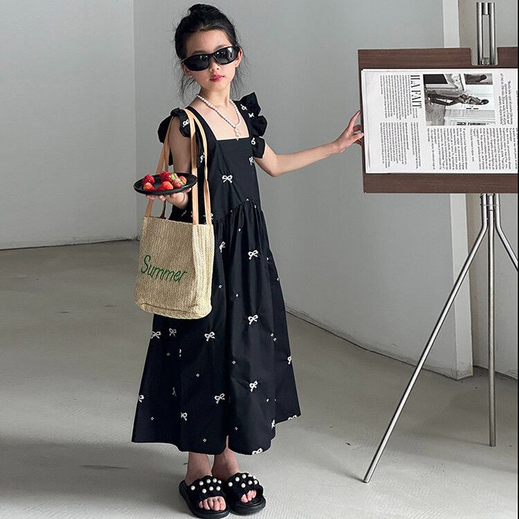 Fashion Girls' Long Dress Sleeveless Dress with Bowknot Details Perfect for Summer Comfortable