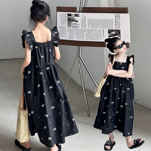 Fashion Girls' Long Dress Sleeveless Dress with Bowknot Details Perfect for Summer Comfortable