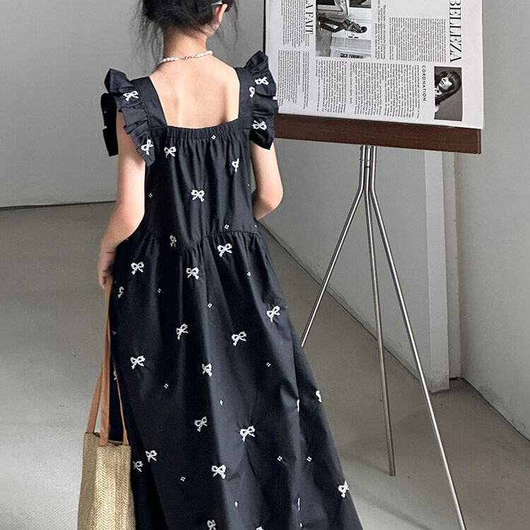 Fashion Girls' Long Dress Sleeveless Dress with Bowknot Details Perfect for Summer Comfortable