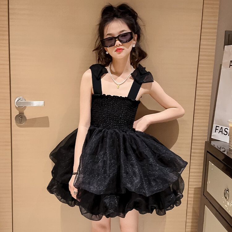 Fashion kids' Princess Dress Black Sleeveless Puffy Dress Perfect for Parties and Special Occasions