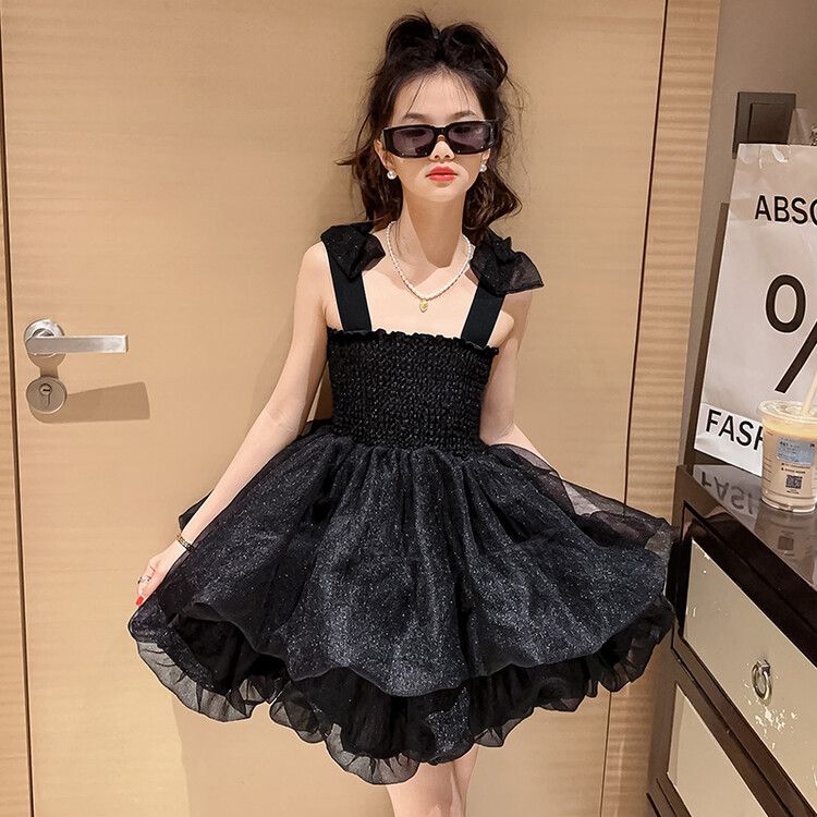 Fashion kids' Princess Dress Black Sleeveless Puffy Dress Perfect for Parties and Special Occasions