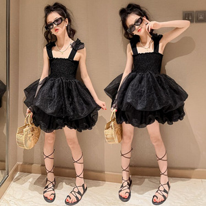 Fashion kids' Princess Dress Black Sleeveless Puffy Dress Perfect for Parties and Special Occasions