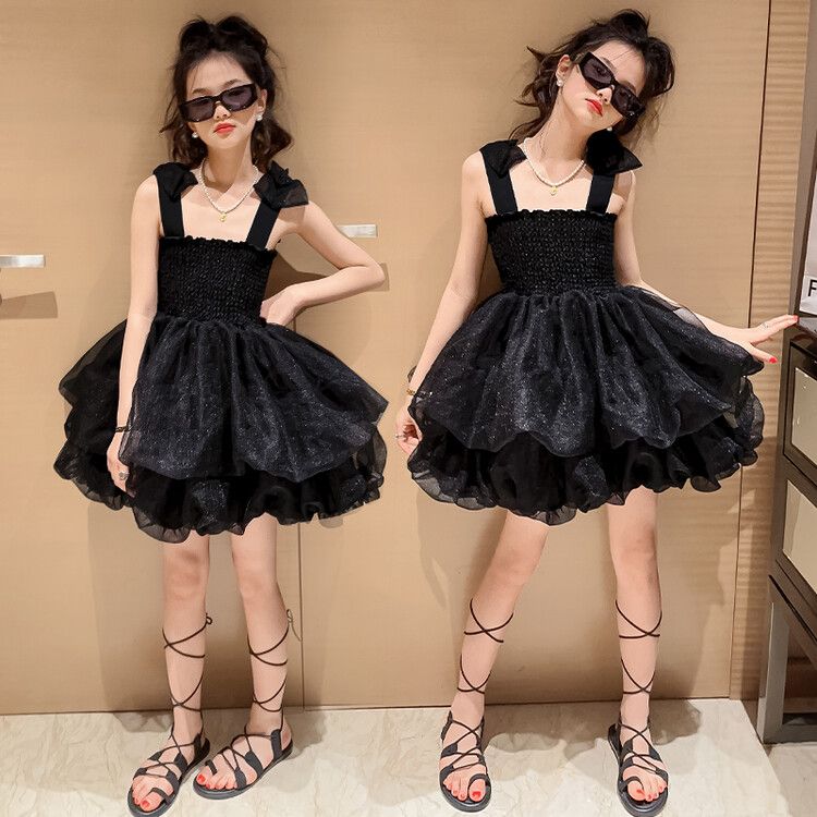 Fashion kids' Princess Dress Black Sleeveless Puffy Dress Perfect for Parties and Special Occasions