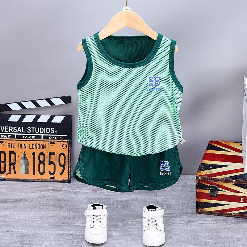 Toddler Boys Cartoon Outfits Sleeveless Sport Vest Top T-shirt+Shorts Casaul Set