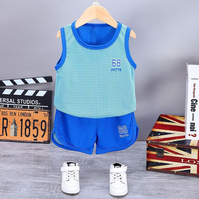 Toddler Boys Cartoon Outfits Sleeveless Sport Vest Top T-shirt+Shorts Casaul Set