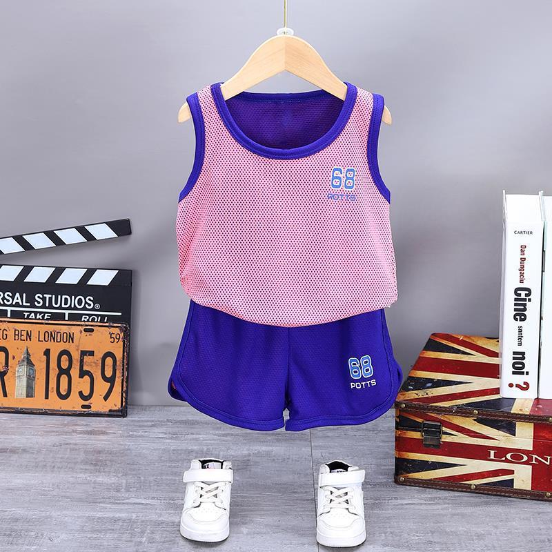 Toddler Boys Cartoon Outfits Sleeveless Sport Vest Top T-shirt+Shorts Casaul Set