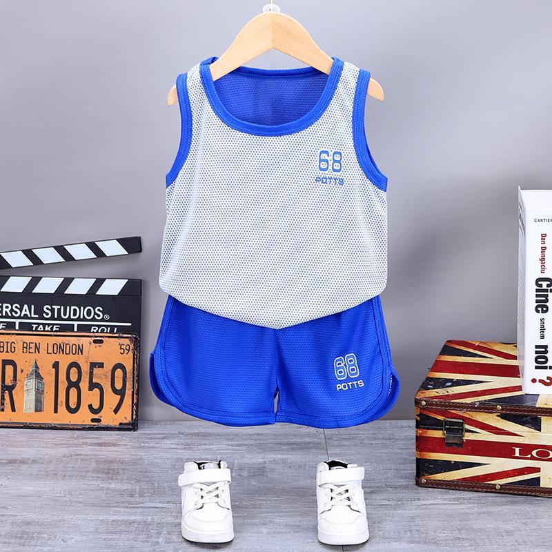 Toddler Boys Cartoon Outfits Sleeveless Sport Vest Top T-shirt+Shorts Casaul Set