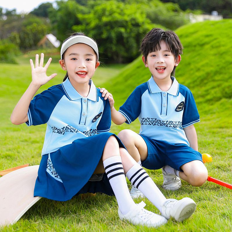 Summer Pure Cotton Striped Color Matching Custom Badge School Uniform