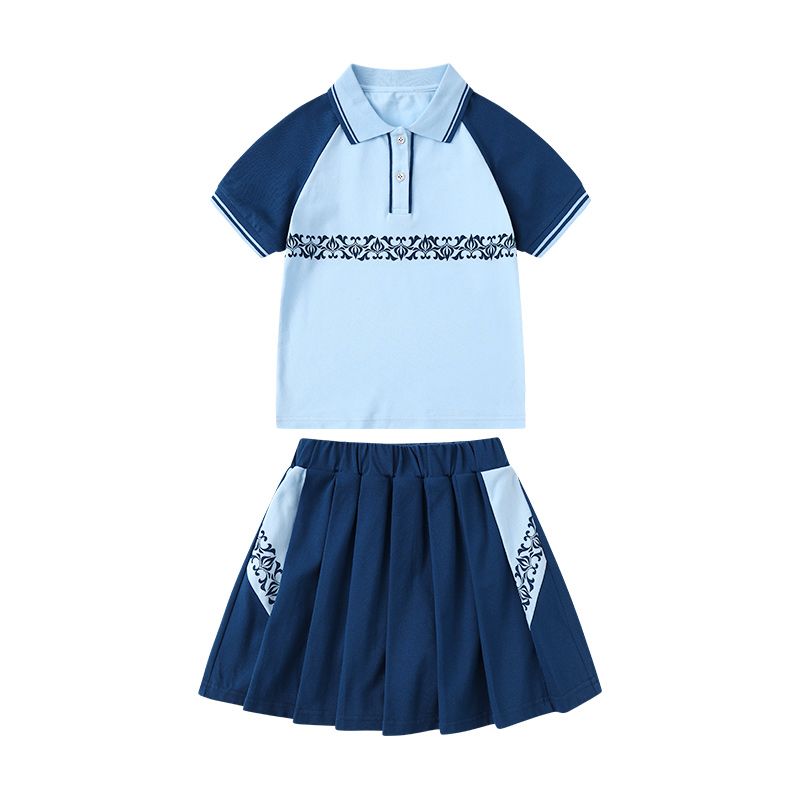 Summer Pure Cotton Striped Color Matching Custom Badge School Uniform