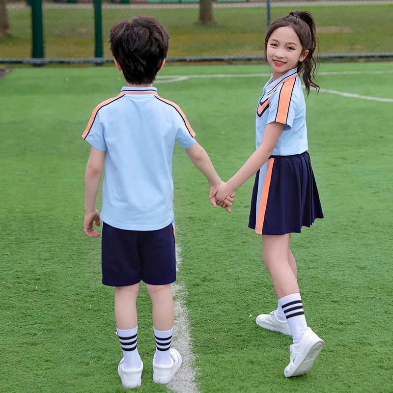 Summer pure cotton stripes matching and customized badge school uniform uniform