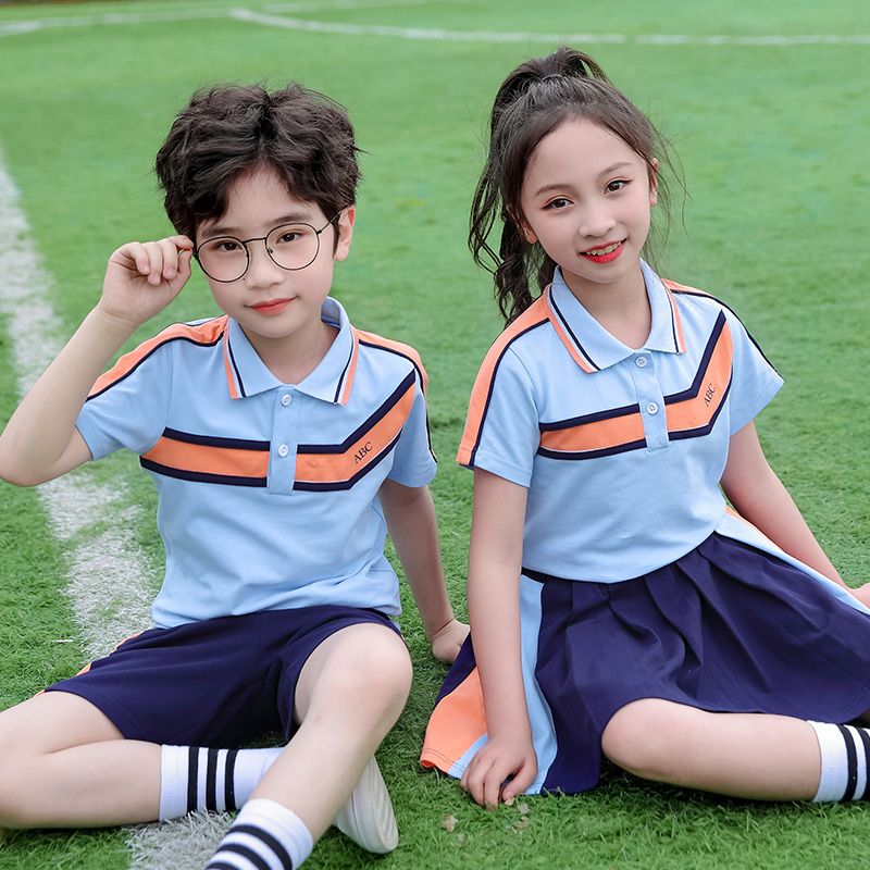 Summer pure cotton stripes matching and customized badge school uniform uniform