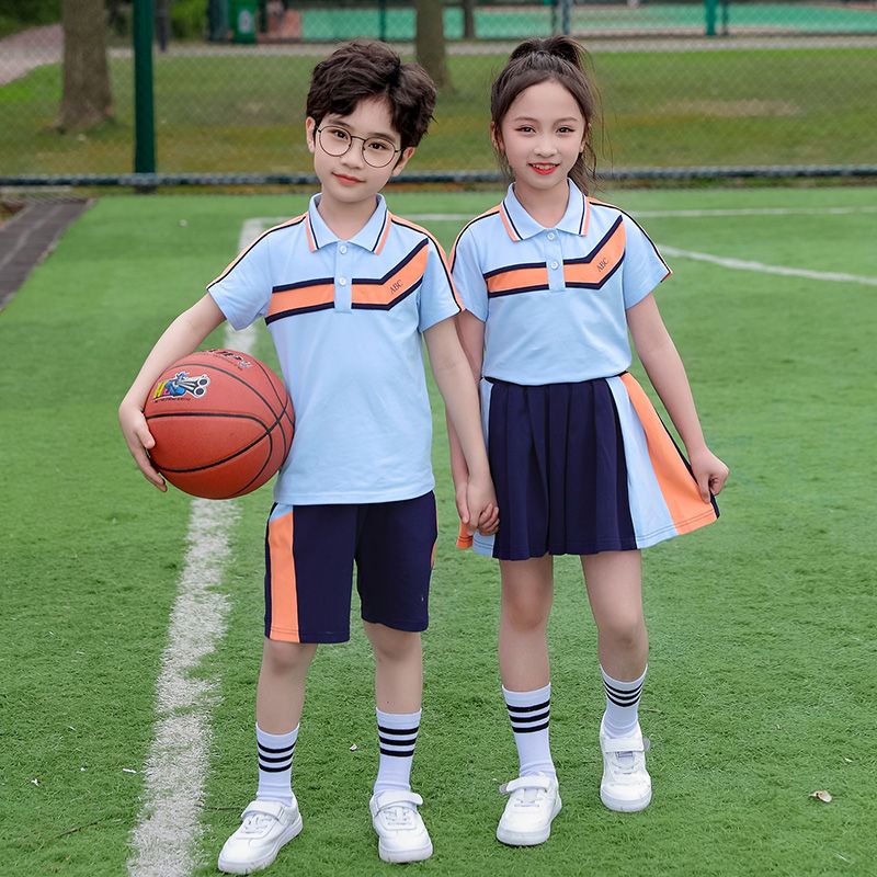 Summer pure cotton stripes matching and customized badge school uniform uniform