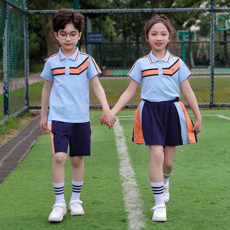 Summer pure cotton stripes matching and customized badge school uniform uniform