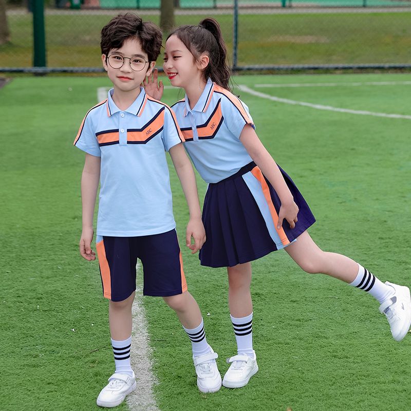 Summer pure cotton stripes matching and customized badge school uniform uniform