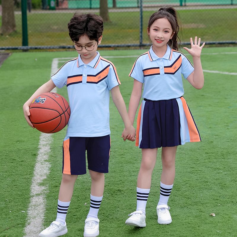 Summer pure cotton stripes matching and customized badge school uniform uniform