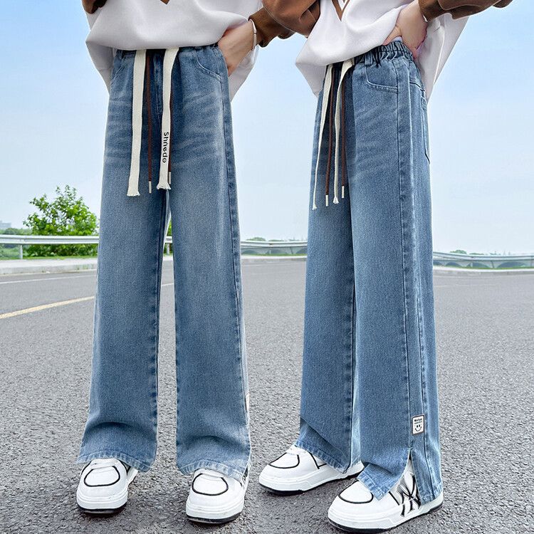 Girls' Loose Straight Leg Denim Pants - High Waist Casual Trousers, Comfortable and Stylish, Perfect for Spring and Autumn