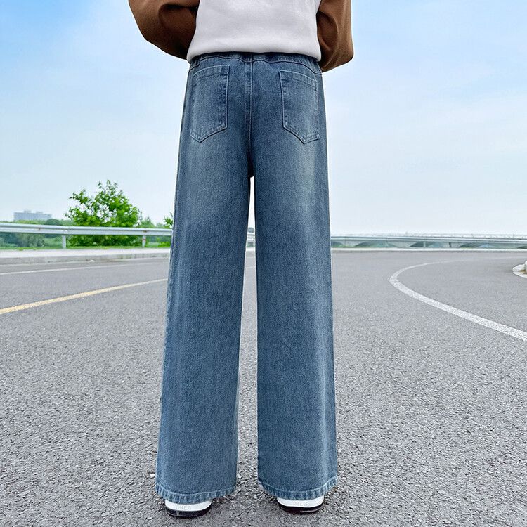 Girls' Loose Straight Leg Denim Pants - High Waist Casual Trousers, Comfortable and Stylish, Perfect for Spring and Autumn