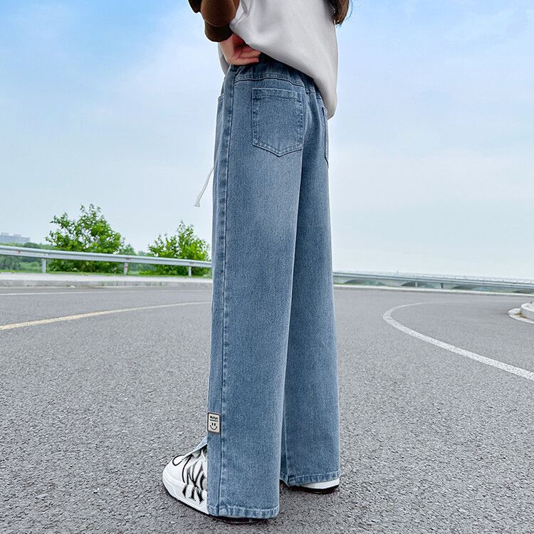 Girls' Loose Straight Leg Denim Pants - High Waist Casual Trousers, Comfortable and Stylish, Perfect for Spring and Autumn