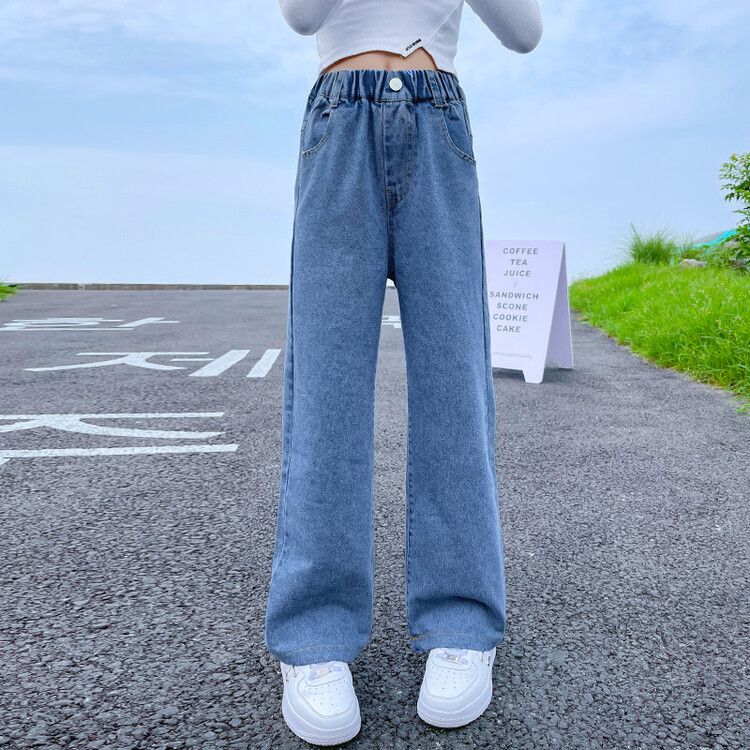 Girls' Wide Leg Denim Pants - High Waist Loose Fit Jeans, Casual and Comfortable, Ideal for Spring and Summer Outfits