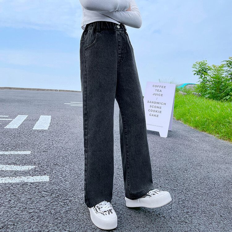 Girls' Wide Leg Denim Pants - High Waist Loose Fit Jeans, Casual and Comfortable, Ideal for Spring and Summer Outfits