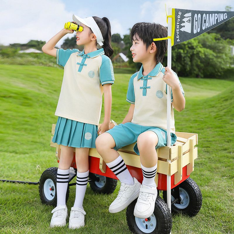 Summer cotton stripes matching the logo badge school uniform primary and secondary school students