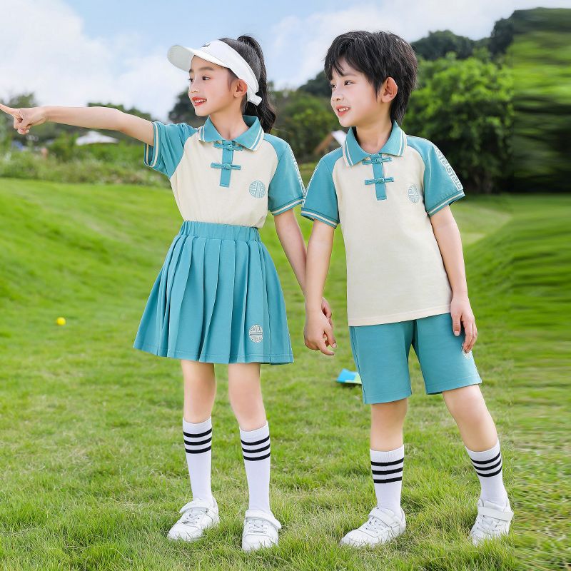 Summer cotton stripes matching the logo badge school uniform primary and secondary school students