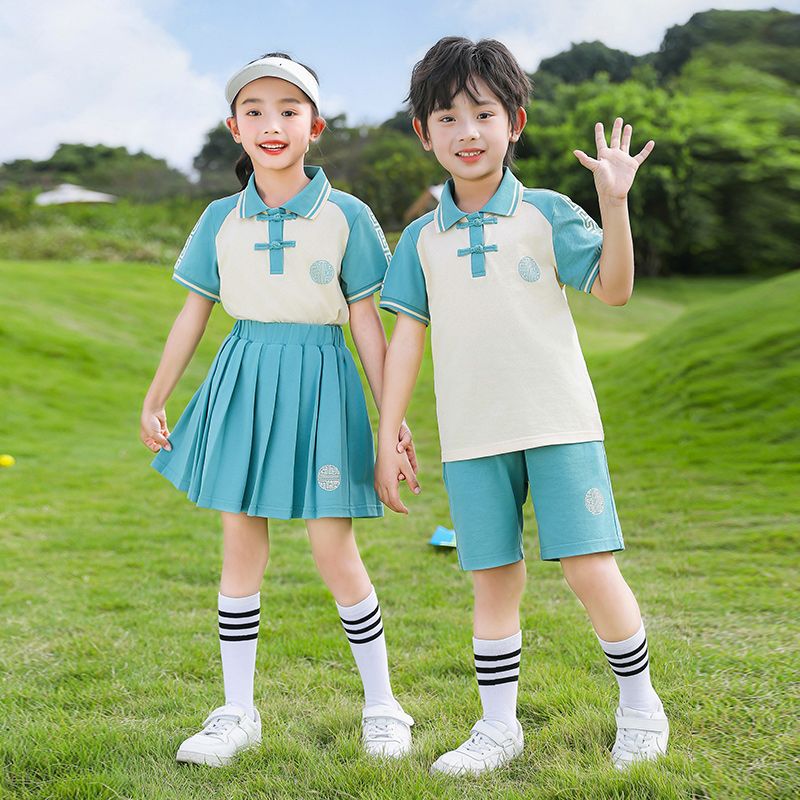 Summer cotton stripes matching the logo badge school uniform primary and secondary school students