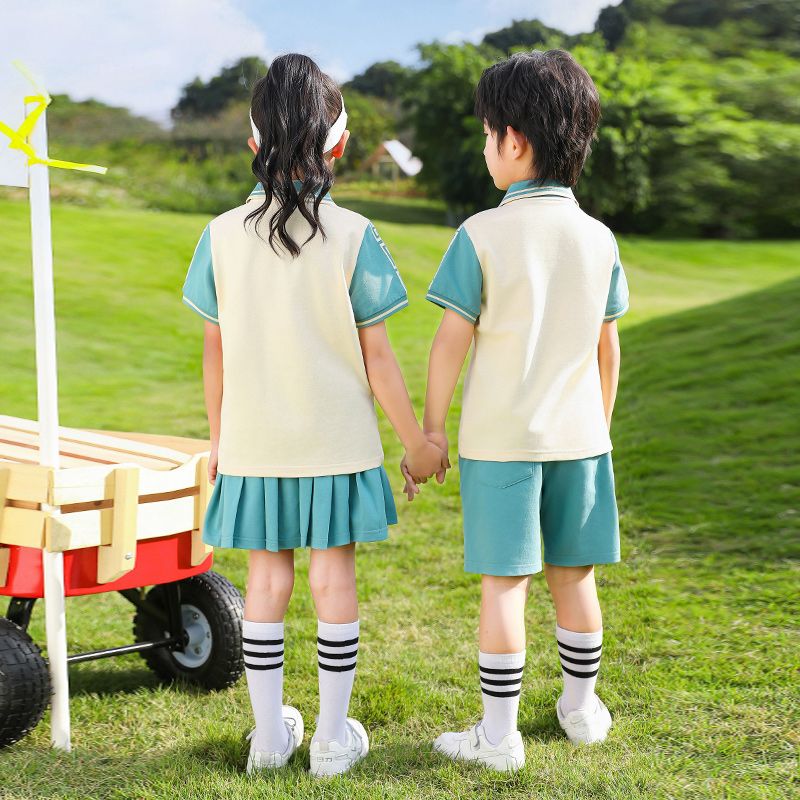 Summer cotton stripes matching the logo badge school uniform primary and secondary school students