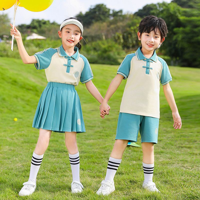 Summer cotton stripes matching the logo badge school uniform primary and secondary school students