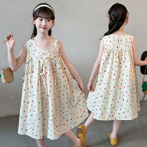 Girls' polka dot sleeveless kids dress, cute bow summer sundress, light and breathable