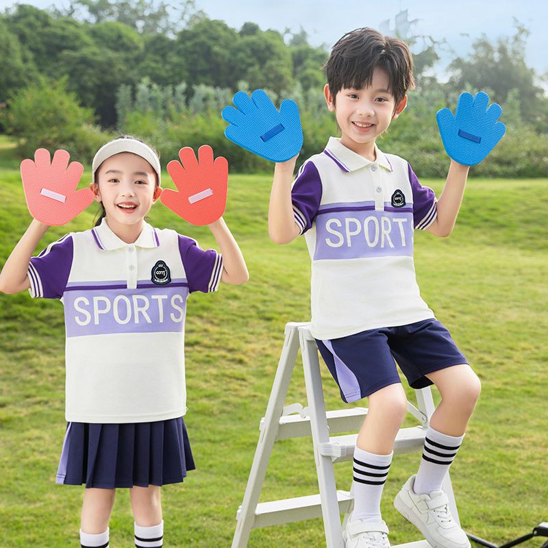 Summer pure cotton stripes matching and customized badge school uniform elementary school students' class uniforms