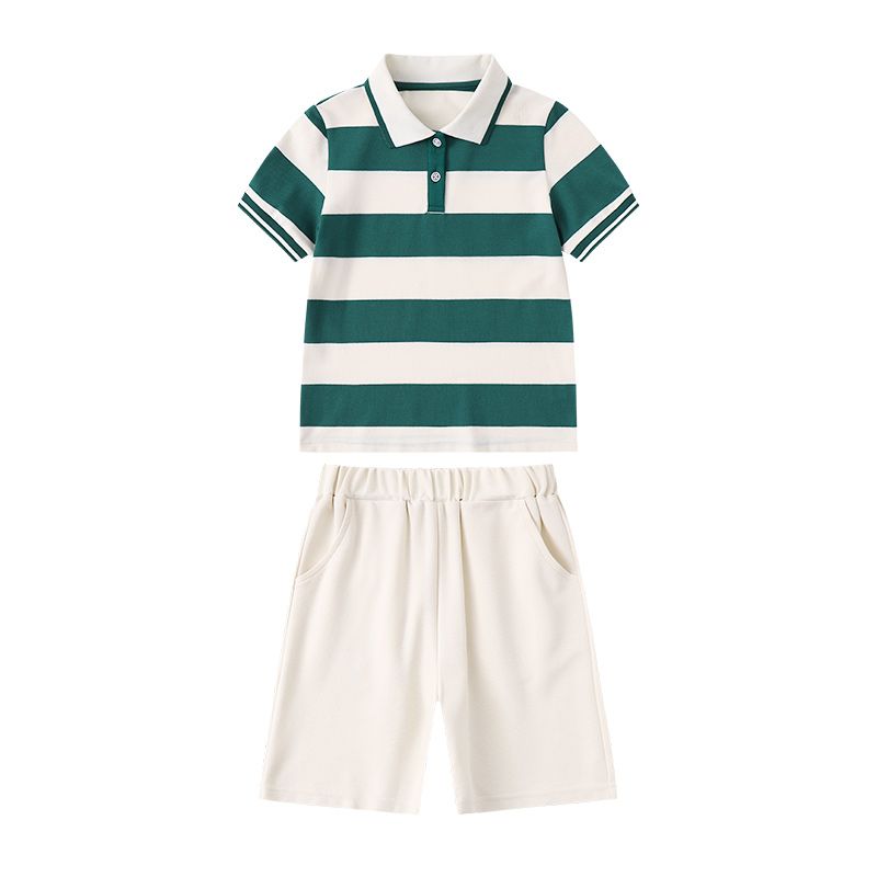 Summer pure cotton stripes matching and custom badge school uniform elementary school students' class service set