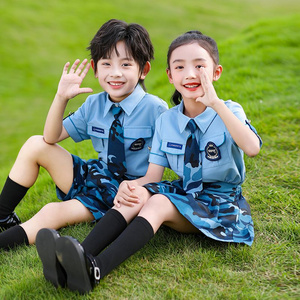 Summer pure cotton stripes matched with custom badge school uniform elementary school students ice cotton