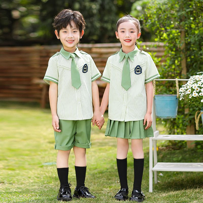 Summer pure cotton stripes matching badge school uniform elementary school students' service