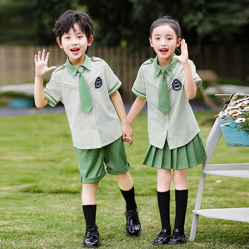 Summer pure cotton stripes matching badge school uniform elementary school students' service