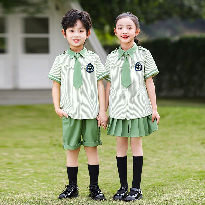 Summer pure cotton stripes matching badge school uniform elementary school students' service