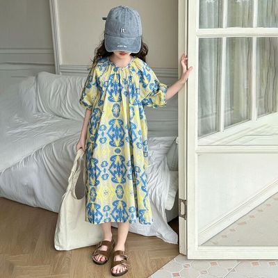 Stylish Girls' Floral Maxi kids Dress Pattern Comfortable Loose Fit Perfect for Summer Outings