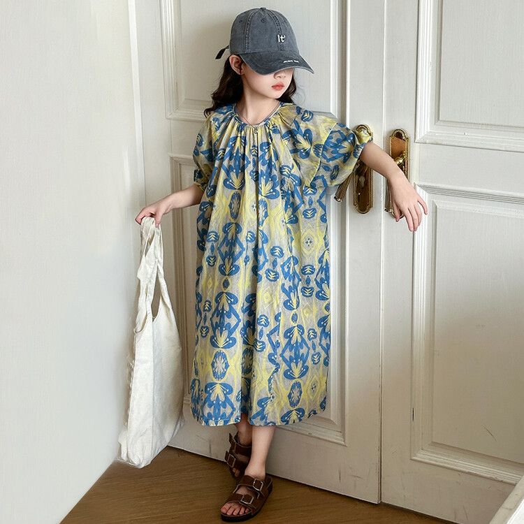 Stylish Girls' Floral Maxi kids Dress Pattern Comfortable Loose Fit Perfect for Summer Outings