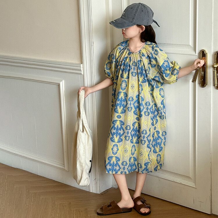 Stylish Girls' Floral Maxi kids Dress Pattern Comfortable Loose Fit Perfect for Summer Outings