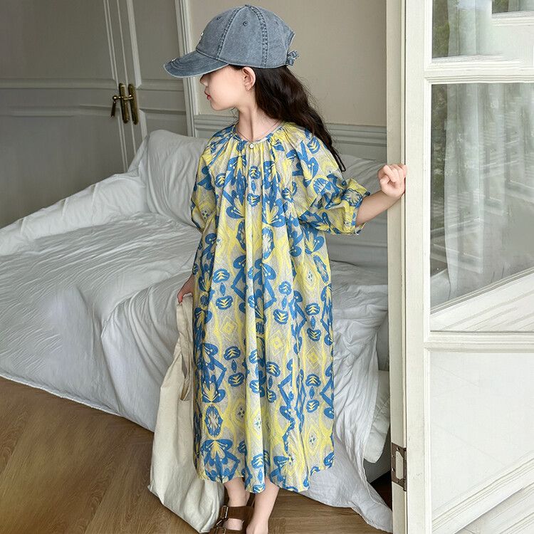 Stylish Girls' Floral Maxi kids Dress Pattern Comfortable Loose Fit Perfect for Summer Outings