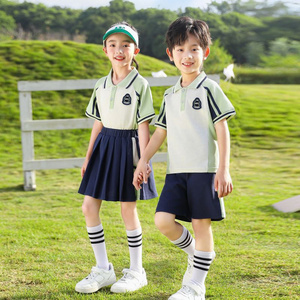 Summer pure cotton stripes matching badge school uniform short sleeves