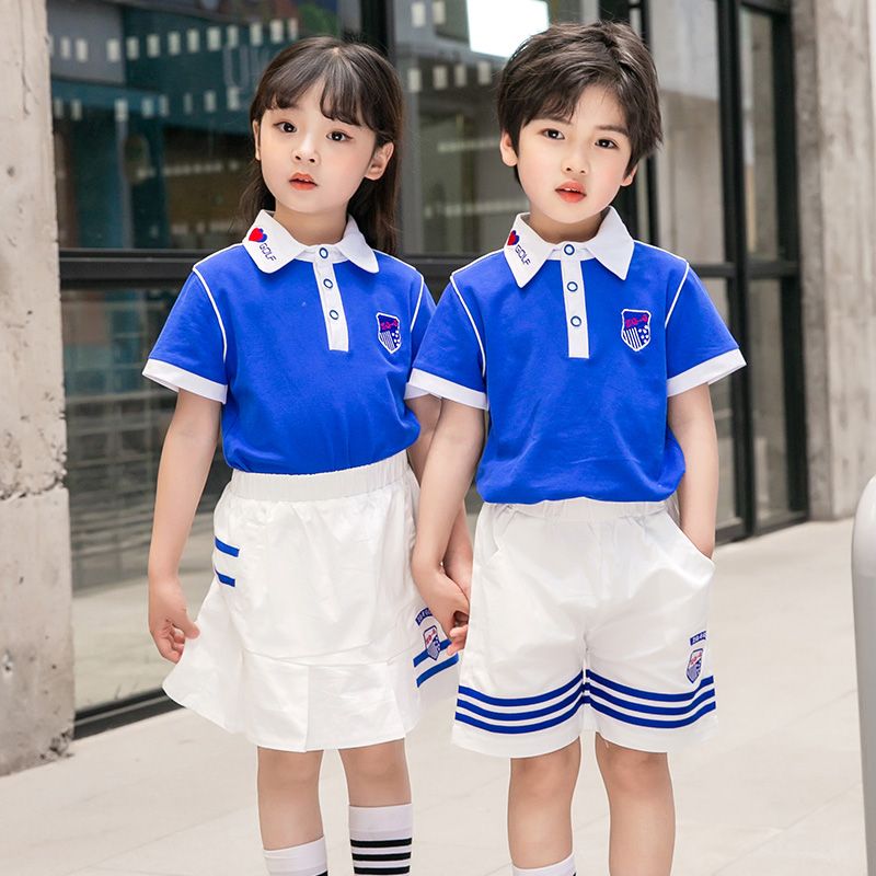 Summer pure cotton stripes matched with the custom badge school uniform children