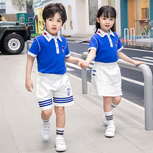 Summer pure cotton stripes matched with the custom badge school uniform children