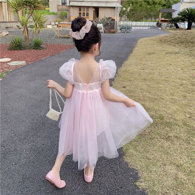 Girls' Tulle Kids DressPuff Sleeves with Sequin Butterfly Design, Perfect for Parties and Special Occasions