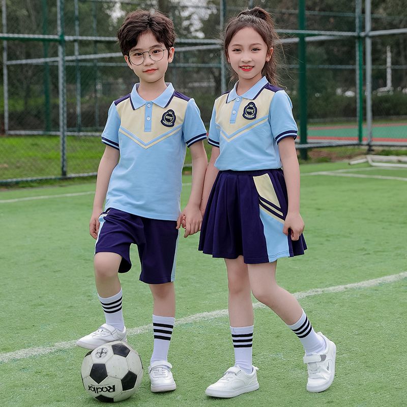 Class service summer pure cotton stripes matched and customized badge school uniform