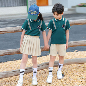 Summer pure cotton stripes matching and customized badge school uniform children's clothing class service