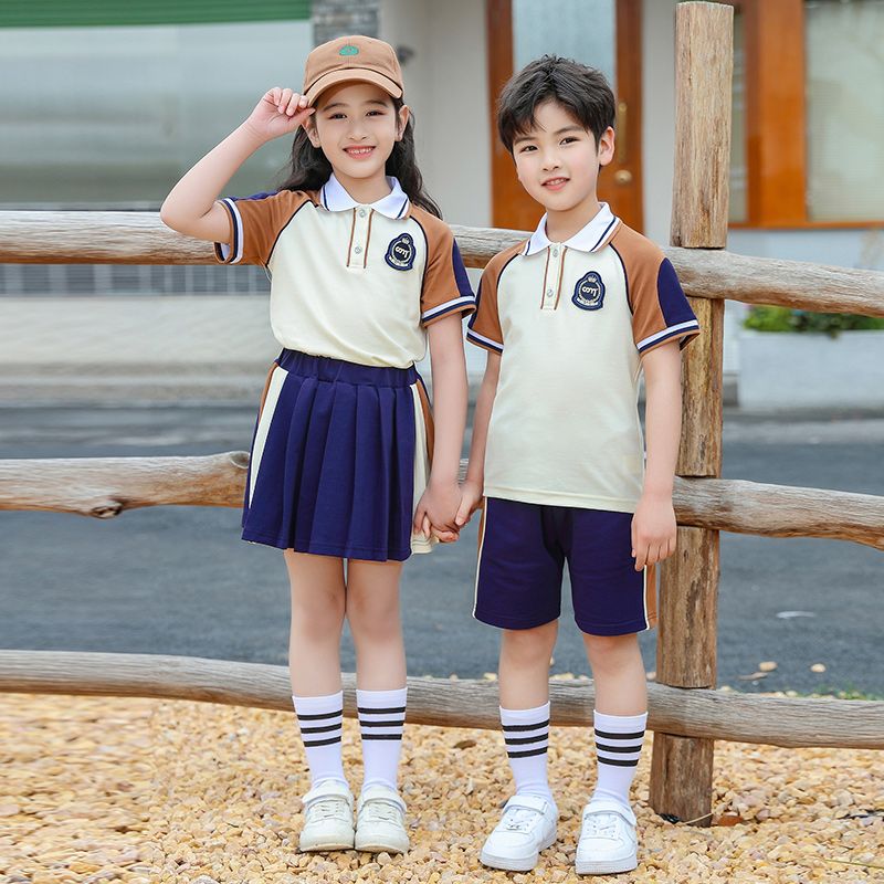 Summer pure cotton stripes matching and custom badge school uniform second -year class service